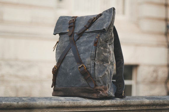 Backpack Waxed Cotton Canvas & Leather | Grey Roll Top Daypack Rolltop Rucksack Bag | Vintage Rustic Heritage Bags for Men Women | OLDFIELD - Etsy Backpack Waxed Cotton Canvas & Leather | Grey Roll Top Daypack Rolltop Rucksack Bag | Vintage Rustic Heritage Bags for Men Women | OLDFIELD - Etsy