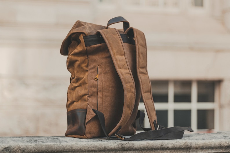 Waxed Canvas & Leather Backpack Brown Weatherproof Oilskin Etsy