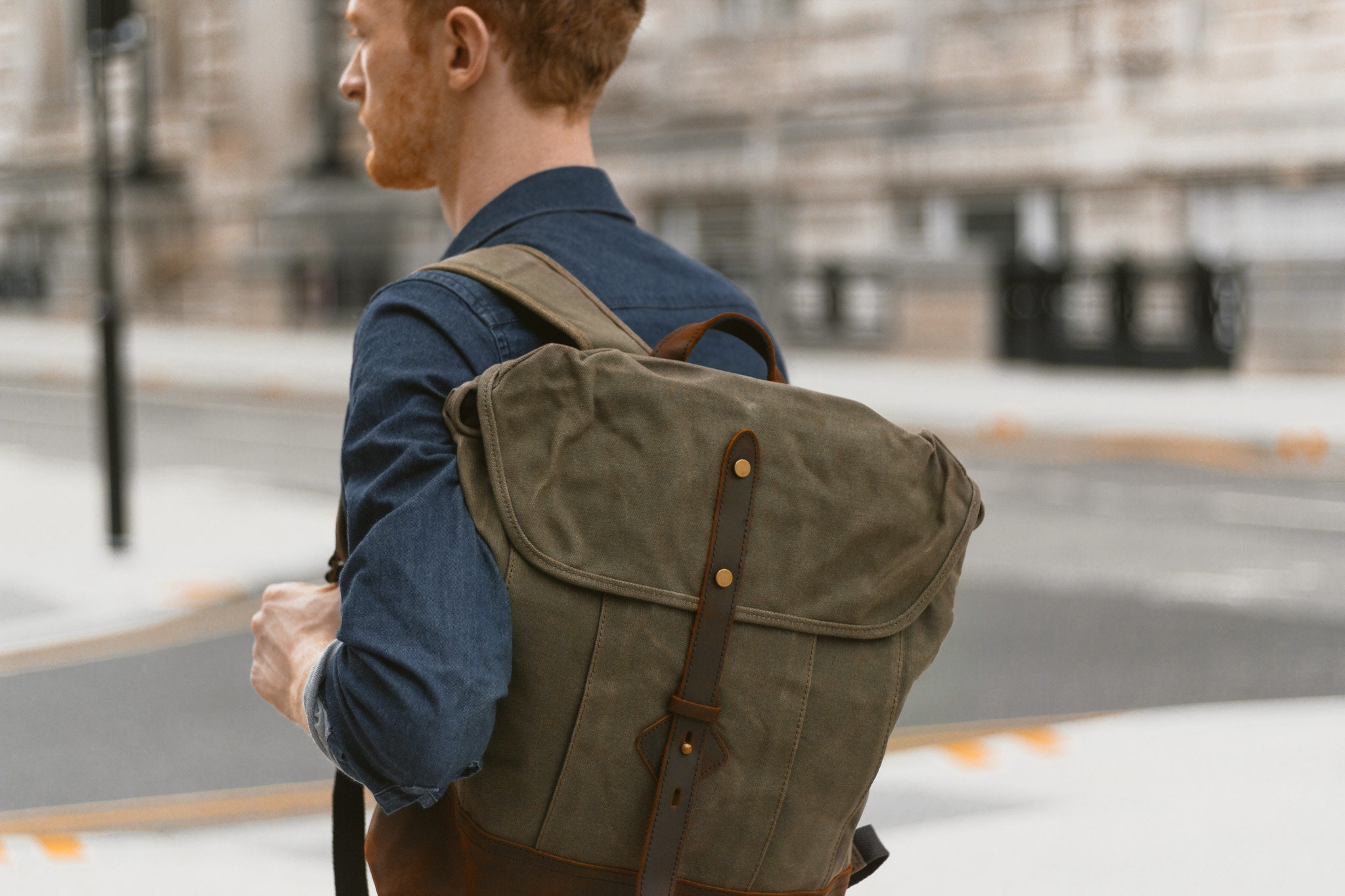 Waxed Canvas & Leather Backpack Green Drawstring Top Loader - Etsy