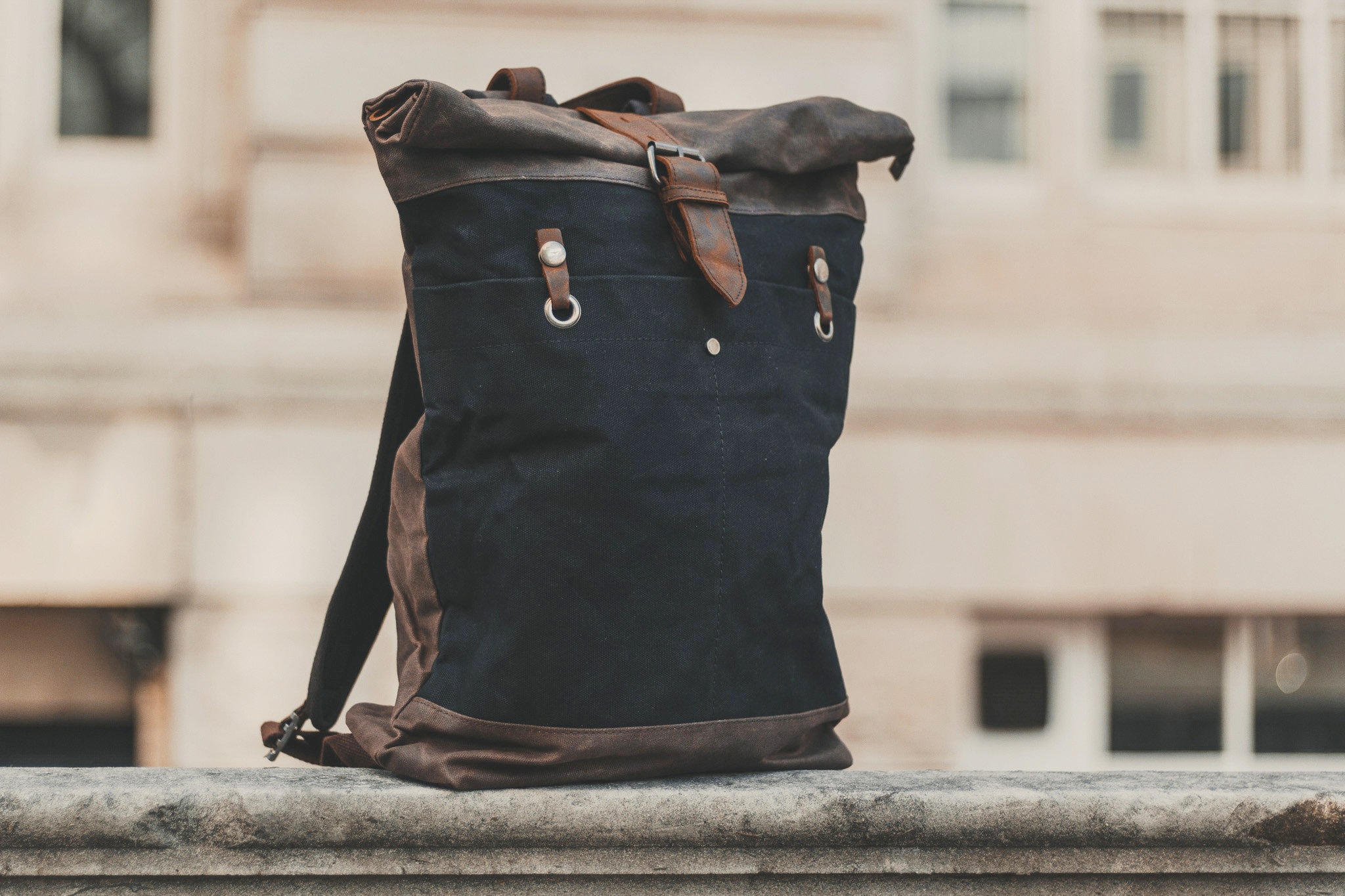 Tarpa | Graphite Canvas & Tan Leather Backpack