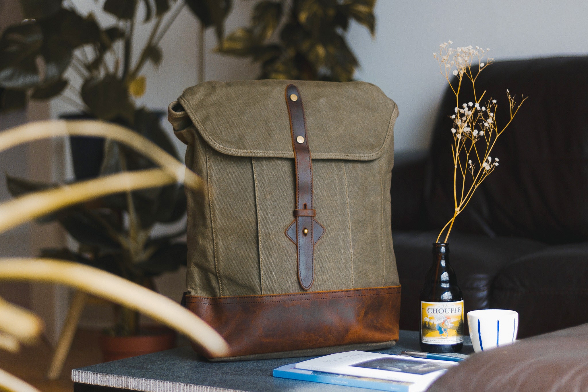 Waxed Canvas & Leather Backpack Brown Drawstring Top Loader | Etsy