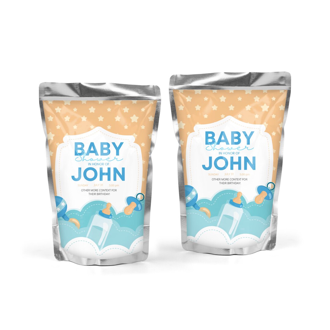 Personalized Baby Girl Baby Shower Juice Pouch Stickers, Custom Sip and