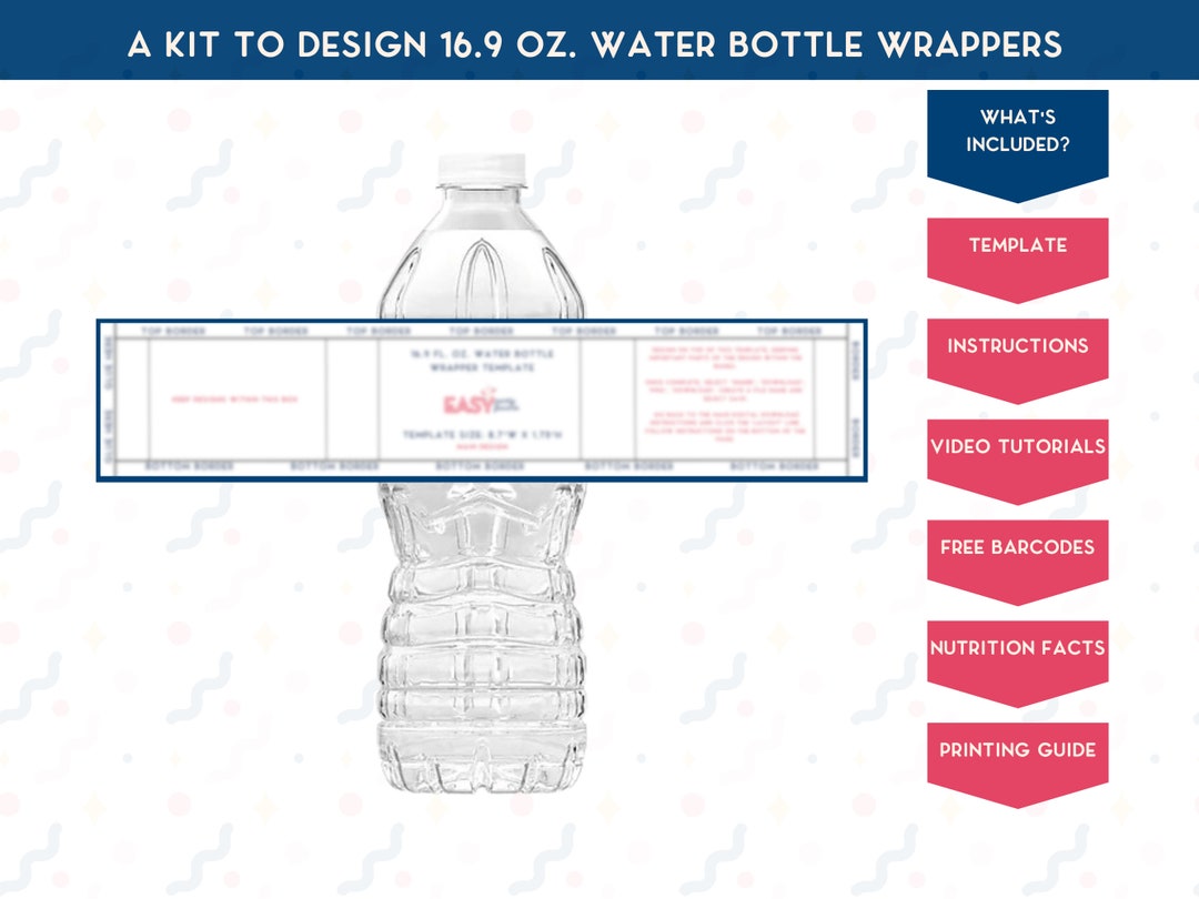 16.9 Oz. Water Bottle Wrapper Template, Editable Water Bottle Bundle