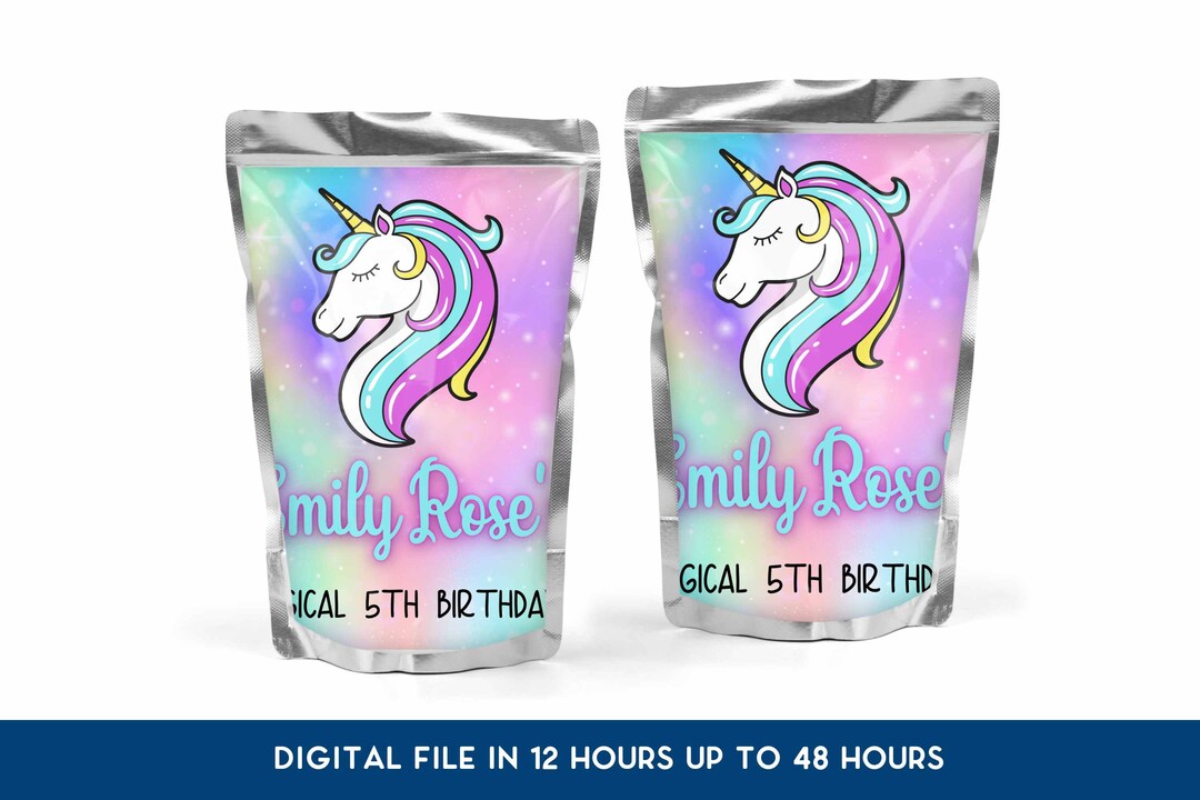 Personalized Juice Pouch Stickers, Custom Unicorn Party Supplies for