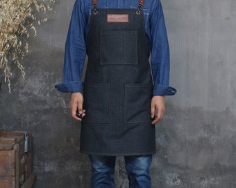 NO2303 Denim apron Coffee shop apron waiter supermarket apron father gift boyfriend gift6