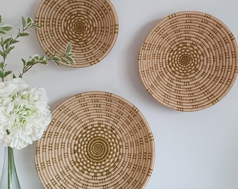 Ruanda Afrikanischer Korb - Creme & Grün | Wandkorb | Aufbewahrungskorb | Wanddekoration | Geflochtener Korb | Korb Wanddekor | Boho Korb