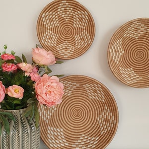 Rwanda African Basket - Beige & White | Wall Basket | Storage Basket | Wall Decor | Woven Basket | Basket wall decor | Boho Basket