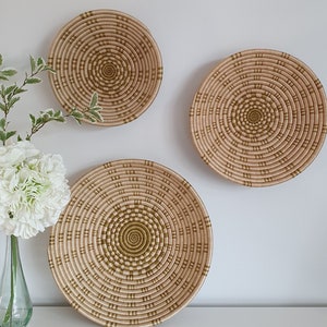 Rwanda African Basket - Cream & Green | Wall Basket | Storage Basket | Wall Decor | Woven Basket | Basket wall decor | Boho Basket