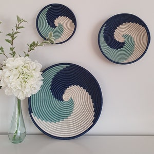 Rwanda African Basket - Blue Swirl | Wall Basket | Storage Basket | Wall Decor | Woven Basket | Basket wall decor | Boho Basket