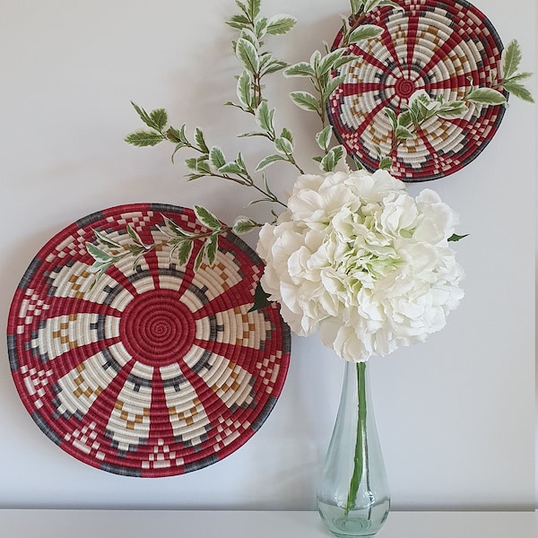 Rwanda Basket - Red Multi | Wall Basket | Storage Basket | Wall Decor | Woven Basket | Basket wall decor | Boho Basket