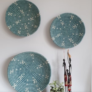 Rwanda African Basket - Light Blue & White | Wall Basket | Storage Basket | Wall Decor | Woven Basket | Basket wall decor | Boho Basket