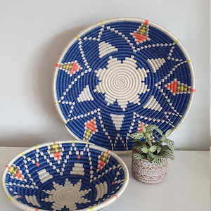 Rwanda African Basket - Blue & Orange | Wall Basket | Storage Basket | Wall Decor | Woven Basket | Basket wall decor | Boho Basket