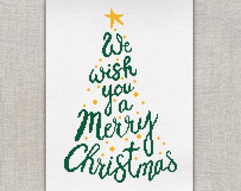 Lettering christmass tree cross stitch pattern