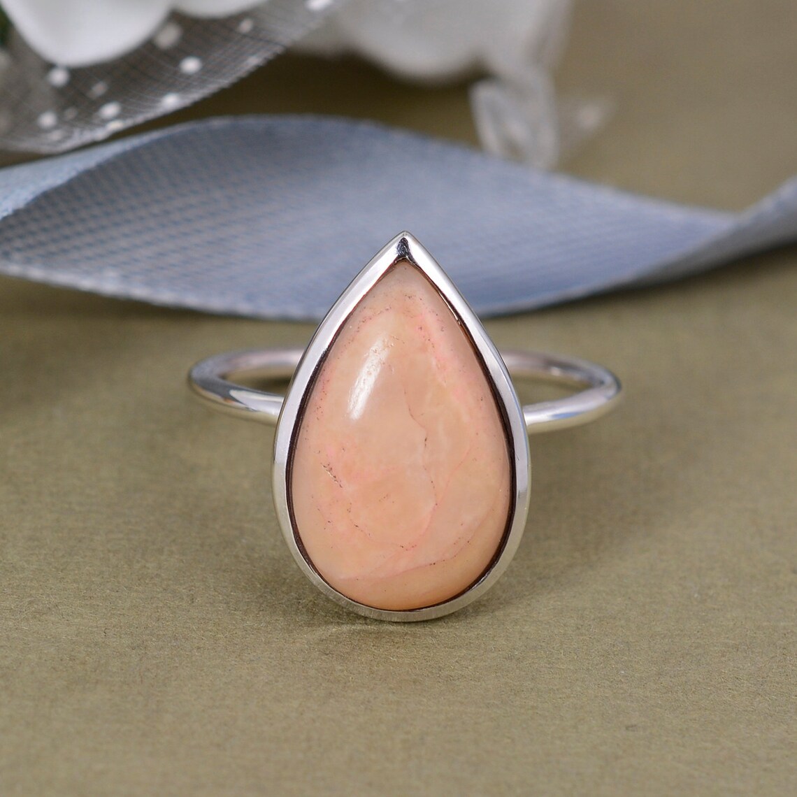Peach Moonstone ring handmade ring gemstone ring 925 silver Etsy