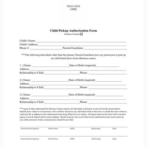 Child Pickup Authorization Form – Editable & Printable