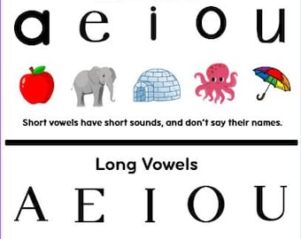 Vowel Sounds Learning Sheet Preschool Kindergarten Printable Homeschool Phonics Practice