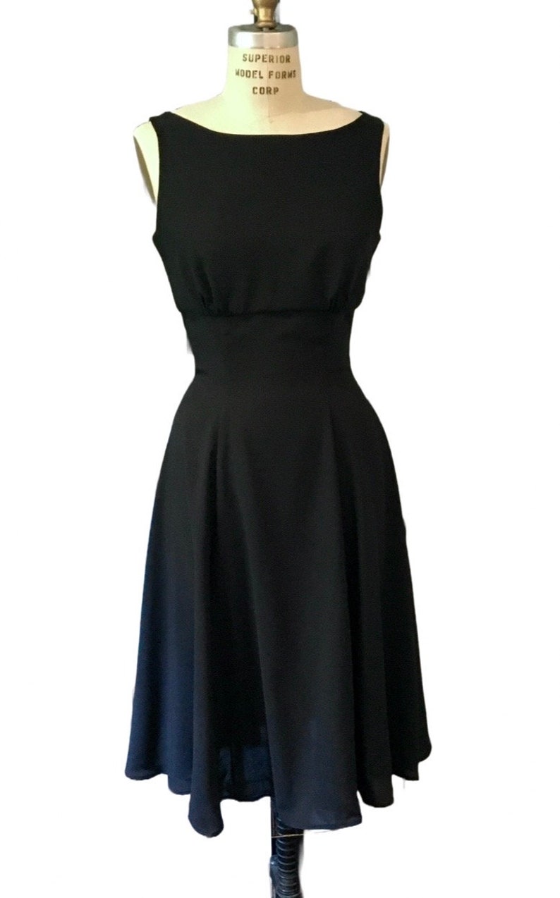 1950's Style Sleeveless Swing Dress, Size S Black Challis