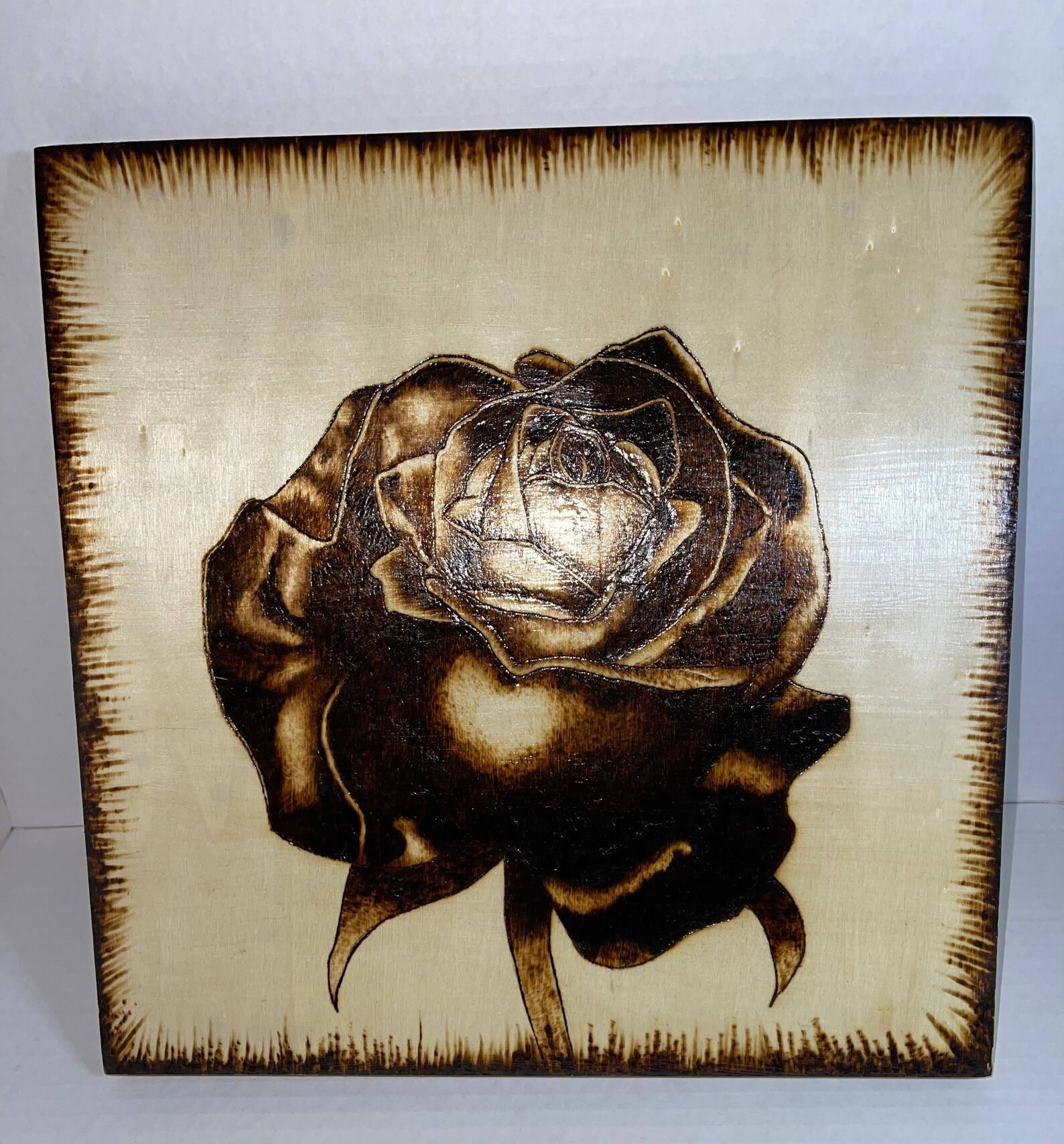 Wall Art Burned Rose / wood burned 12x12 Etsy