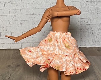1/6 Scale Doll Clothes -- Pink Paisley Mistletoe Skater Skirt Christmas Cute Ruffle Skirt Clothes for Blythe Obitsu & Similar Fashion Dolls