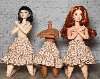 1/6 Scale Doll Clothes -- Ditsy Heart Ruffle Beige Pink Cute Mini Skater Skirt Clothes for Blythe Obitsu & Similar Fashion Dolls