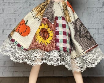 1/6 Scale Doll Clothes — Harvest Sunflower Pumpkin Patchwork Midi Cute Lace Skirt Clothes for Blythe Obitsu & Similar Fashion Dolls