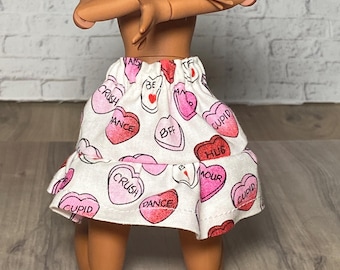 1/6 Scale Doll Clothes — Pink Conversation Hearts Valentines Day Short Cute Ruffle Skirt Clothes for Blythe Obitsu & Similar Fashion Dolls