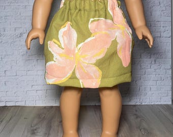 18 Inch Doll Clothes -- Green Pink Midi Skirt Floral Flower Spring Summer Skirt