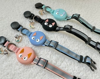 Cat Collar with AirTag Holder Adjustable Length Reflection Band Cat Face