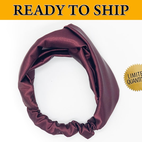 Wine Deep Red Fall Winter Satin Twisted Turban Headband, Womens Headband, Wide Satin Fabric, Burgundy Bridal Wedding Accessories