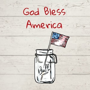 Rustic mason jar God Bless America digital printable with shiplap background, patriotic instant download, USA wall art, home decor