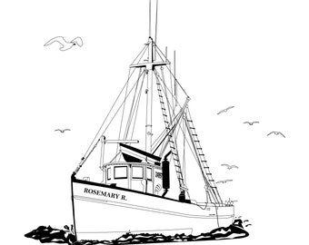 Fishing Boat/Dragger/Trawler Line Art
