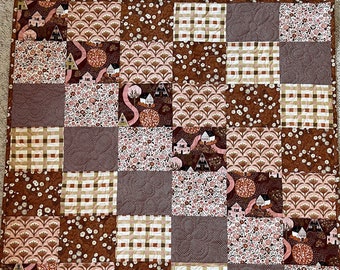 Brown Floral Lap Quilt, Little Pink Houses Plus Coordinates Quilt, Lap Size Quilt