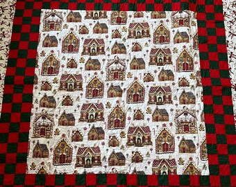Gingerbread House Theme Christmas Quilt, Christmas Lap Quilt