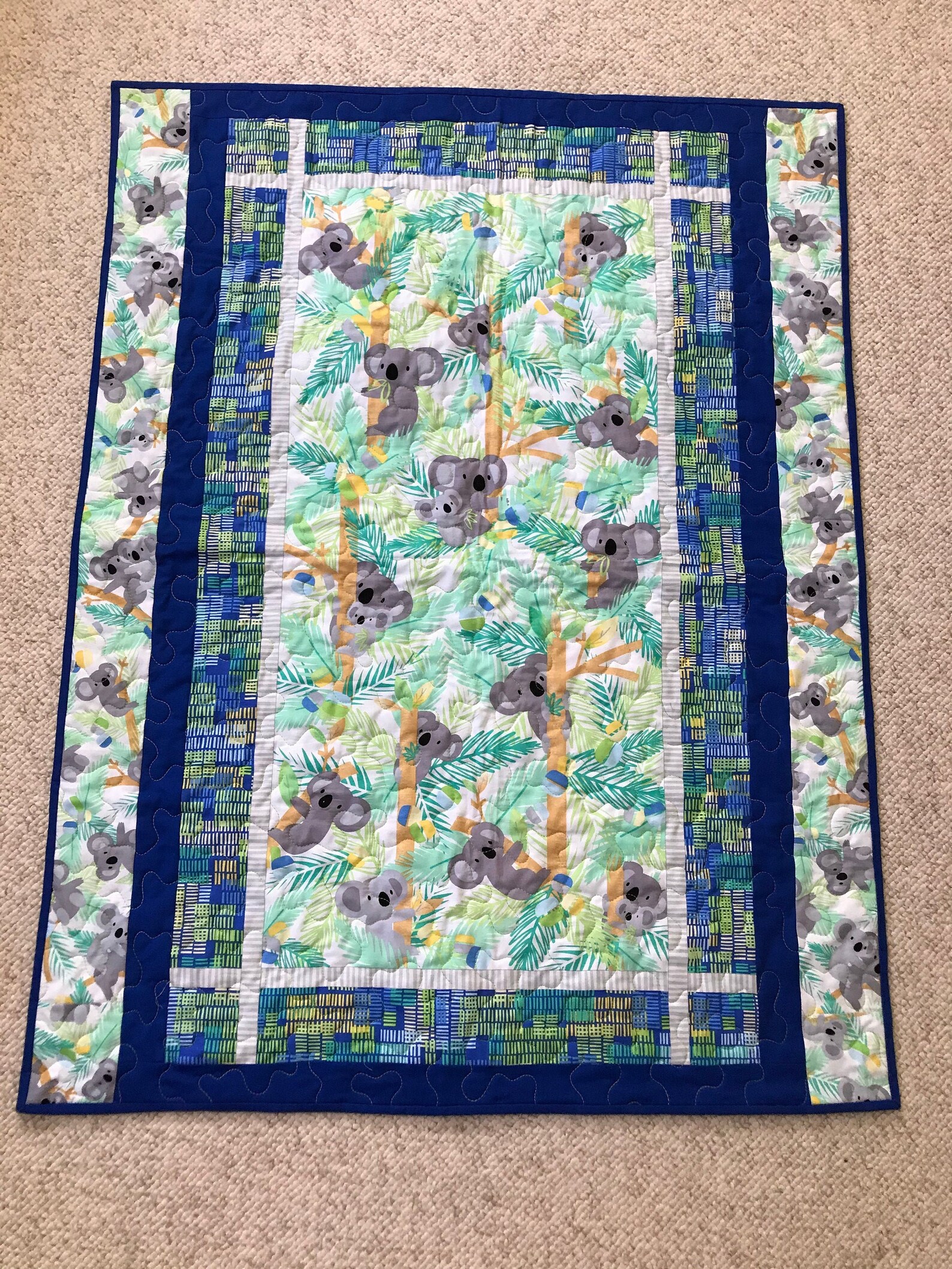 Koala Bear Baby Quilt Blue Theme Baby Quilt Etsy