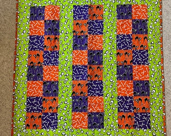 Halloween Lap Quilt, Glow in the Dark Quilt, Black Cats Bones and Googly Eye Quilt