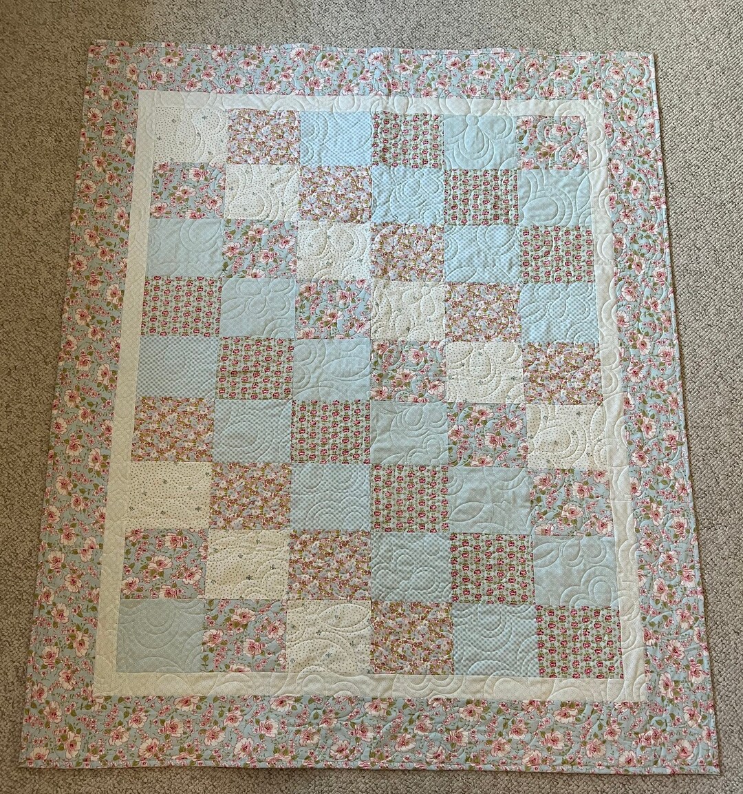 Blue Floral Quilt Grace Fabric Line Quilt Lap Size Quilt Etsy