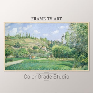 Samsung Frame TV Art ~ Green Blue Vintage Oil Landscape Painting ~ Farmhouse Wall Decor, Spring ~ Instant Download Camille Pissarro