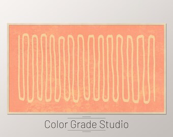 Arte abstrata para TV Samsung Frame, Ilustração de arte Boho, Arte para tela de TV, Arte com linhas em zigue-zague abstratas em laranja, amarelo e vermelho, Download instantâneo