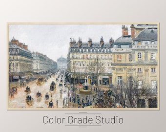 Frame TV Vintage Oil Painting, Camille Pissarro Classic Painting, Paris French Theater Square, French Impressionist, Instant Download