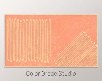 Arte abstrata com linhas em zigue-zague, imagem para TV Samsung Frame, download digital, decoração de parede estilo boho laranja