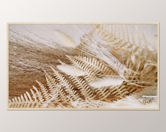Moldura para TV Samsung, Decoração com Samambaia de Grama Seca para Moldura de TV, Pintura Digital Botânica a Óleo, Buquê de Flores Secas Naturais para Download
