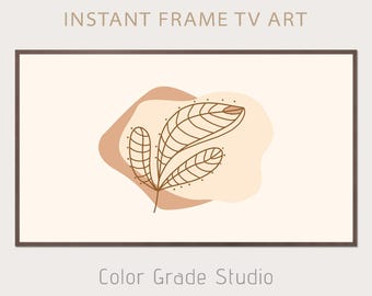 Moldura de TV com flores, decoração de parede neutra, ilustração digital, arte botânica