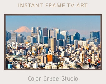 Moldura de TV de Tóquio, Moldura de Arte para TV Samsung, Download Digital, Pintura Digital do Horizonte de Tóquio, Paisagem Japonesa
