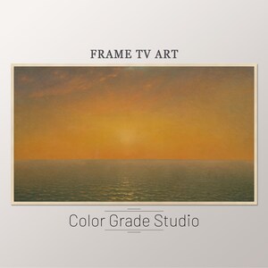 Samsung Frame TV Sunset, Vintage Oil Painting, John Frederick Kensett, Orange Sea Sunset Landscape, Screensaver 4k Download
