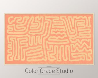 Arte abstrata para TV Samsung Frame, Ilustração de arte Boho, Arte para tela de TV, Arte com linhas abstratas laranja e marrom, Download instantâneo