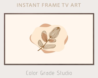 Quadro TV Arte Pintura Neutra, Flores Boho, Ilustração Digital, Download Instantâneo