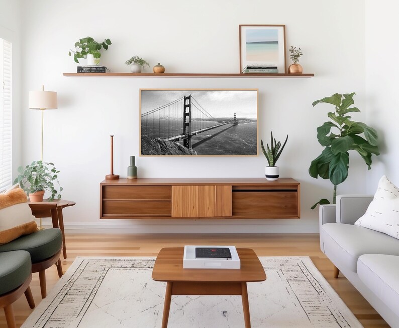 Marco para TV del Puente Golden Gate de San Francisco, descarga digital de marco artístico para TV Samsung, pintura digital en blanco y negro imagen 7