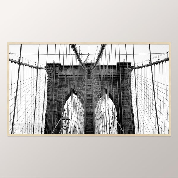 Brooklyn Bridge Frame TV, Black White Photo New York, Digital Download Frame Art TV, Digital Art Frame TV