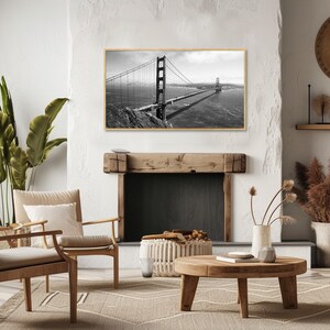 Marco para TV del Puente Golden Gate de San Francisco, descarga digital de marco artístico para TV Samsung, pintura digital en blanco y negro imagen 4
