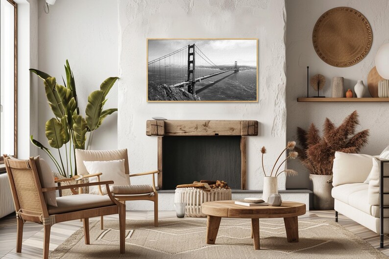 Marco para TV del Puente Golden Gate de San Francisco, descarga digital de marco artístico para TV Samsung, pintura digital en blanco y negro imagen 4